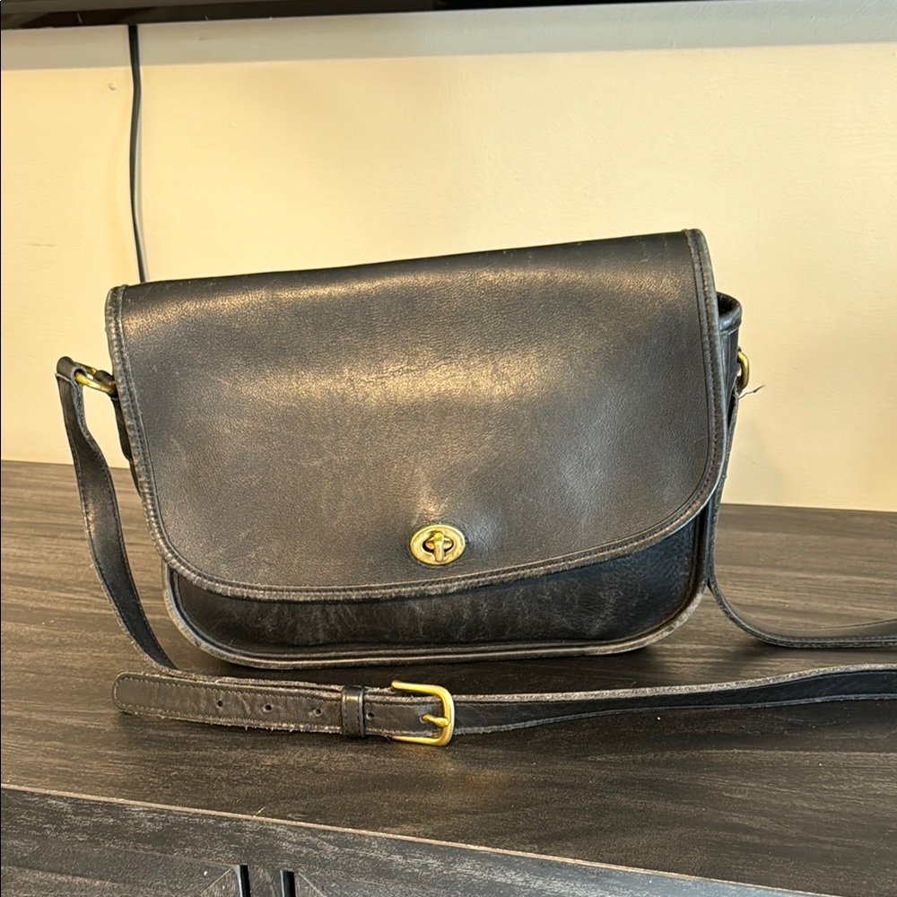 Vintage Black Leather Coach CrossBody